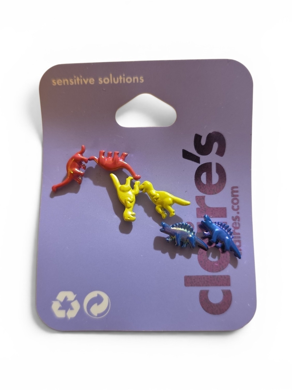 Claire's Multicolor Dinosaur Stud Earring Set - Red, Yellow, Blue